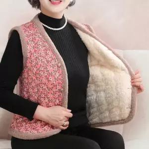 ONM 꽃무늬 브이넥 융털조끼 중장년 조끼 방한 김장조끼