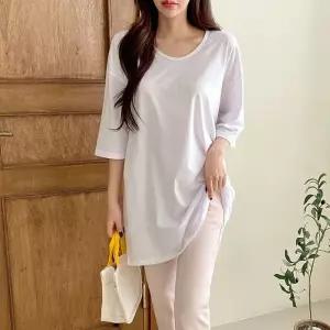 빅사이즈 503 스탠다드유넥롱반팔티 DILG569