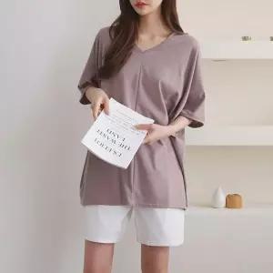 빅사이즈 503 무지브이넥오버핏반팔 DILE027