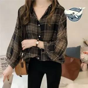 ONM 가벼운 체크 패턴 쉬폰 블라우스 여름 데일리