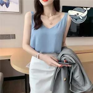 ONM 여름 브이넥 슬리브리스 블라우스 세련된