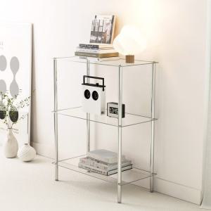 KM-S6003 스텐 미드센츄리 모듈 유리 선반 3단 진열장 코너 인테리어 수납 장식장