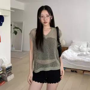 여성 썸머 그물 네트 망사 루즈핏 민소매 니트 조끼