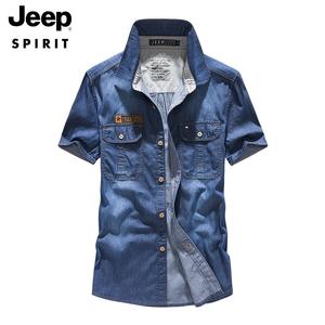 JEEP SPIRIT 남성 데님 반팔 셔츠 여름 캐주얼 청남방