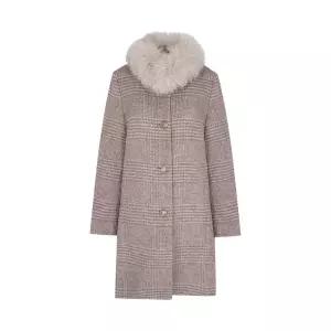 [크로커다일레이디]폭스퍼 카라 알파카 체크 롱 코트_CLDWCT108