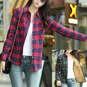 LN 기모 융털 슬림 체크 여성 셔츠 남방 블라우스