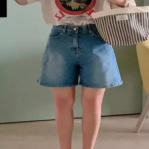 8227 절개 히든밴딩 데님 반바지 (one color)