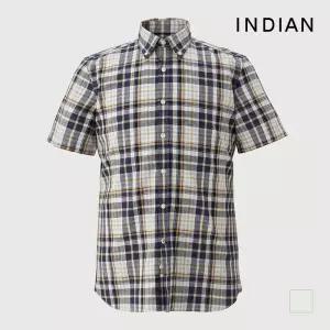 [INDIAN] 린넨블랜드 미디움체크 반팔셔츠_MIUNSYM3261