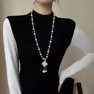 레이어드 길이조절 롱 패션 목걸이 진주 긴-WC66A8C