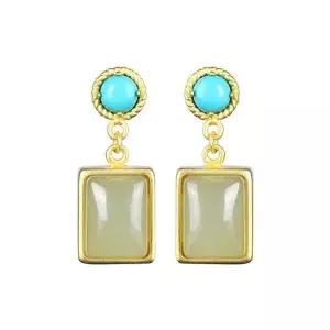 써지컬 S925 옥 비취 터키석 원석 보석 귀걸이-WFFWI8H