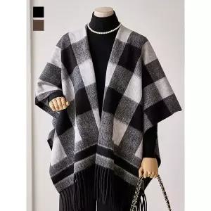 [하프클럽/커스텀에이블]고방 체크 프린지 숄 가디건_T2510CD609C
