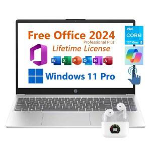 15.6인치 비즈니스 노트북, 무료 Microsoft Office 2024 평생 라이선스, 코파일럿 AI 채팅, HD 터치스크린 디스플레이, 인텔 6코어 i3-1215U 4.4GH