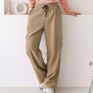 ONM 여성 골덴 버튼 카고 와이드 팬츠 캐주얼룩