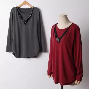 빅사이즈 510 스판브이스팽글티셔츠 DMNF495