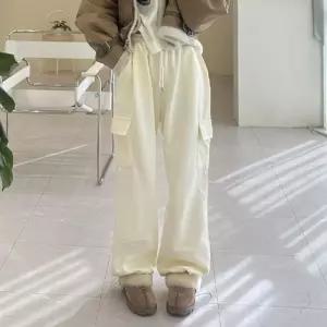 ONM 여자 기모 카고 와이드팬츠 밴딩 트레이닝 고무줄