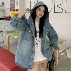 [하프클럽/]여성 루즈핏 후드 청자켓 데님셔츠 야상 데님 자켓
