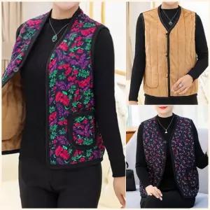 인조무스탕 조끼 꽃무늬 보온 기모 베스트 엄마선물