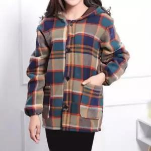 [라일리여성의류] Rly 간절기 벨벳 체크 코트 자켓 후리스 아우터 후드