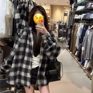 [라일리여성의류] Rly (편하게예쁜) 체크 루즈핏 톡톡한 후드남방 자켓