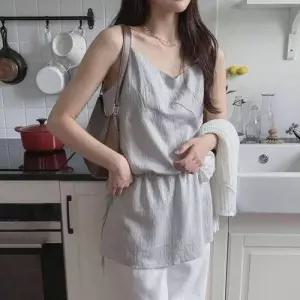 [라일리여성의류] Rly 여름 쉬폰 휴양지 트위드 여성 끈나시