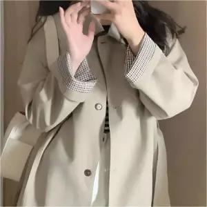 [라일리여성의류] Rly 체크 배색 클래식 트렌치코트 여성 간절기 롱 자