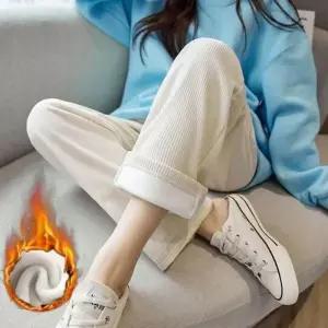 [라일리여성의류] Rly 여자 기모 털 와이드팬츠 겨울 밴딩 스판 골덴