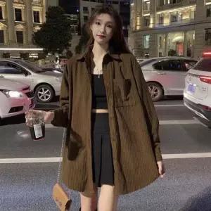 ONM 여성 2컬러 루즈핏 세로 골지 롱셔츠 내추럴핏