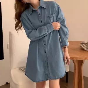 [하프클럽/]여성 청남방 원피스 데님 롱 셔츠 레이어드 연청