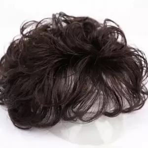 내츄럴웨이브 여성 인모 가발 정수리 여자 부분 가발 브라운 염색