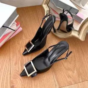 [하프클럽/]스퀘어 골드 스팽글 장식 포인트 버클스트랩 슬링백힐