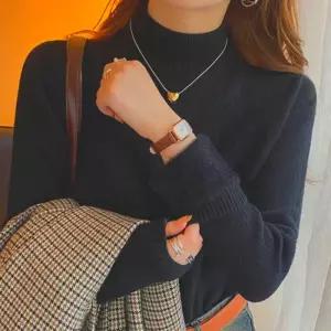 여성 기모 반목티 목폴라 티셔츠 겨울 융털 반폴라 골지 니트티 여자 터틀넥