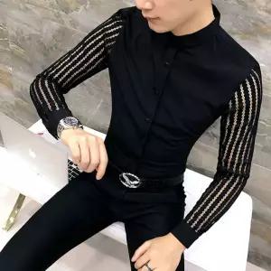 남자 댄스복 셔츠 공연복 스포츠 남성 줄무늬 라틴 상의 의상 반팔 긴팔 블랙 무대복