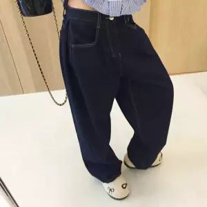 사이드 핀턱 하이웨스트 벌룬 와이드 생지데님 청바지