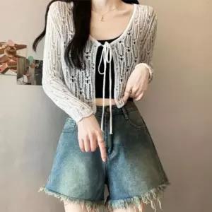 [라일리여성의류] Rly 가디건 니트 레이스 볼레로 여름 크롭 커버업