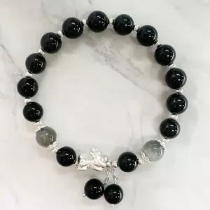 H23 흑요석 문스톤과 순은 비휴 재물운 액막이팔찌