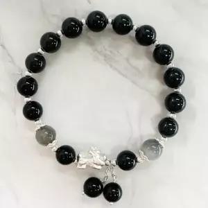 H23 흑요석 문스톤과 순은 비휴 재물운 액막이팔찌