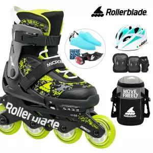 롤러블레이드 아동 인라인스케이트 마이크로블레이드 SL 라임+가방+보호대+헬멧 유아 어린이 인라인 신발항