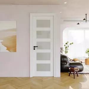 5 패널 프로스트 유리 내부 도어 슬래브 프렌치 옷장 도어용 28 x 80 솔리드 코어 사전 조립 인증 팬트리용