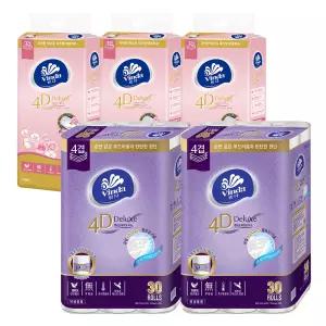 빈다 4D Deluxe 엠보싱 롤화장지 4겹, 23m, 30롤, 2팩 + 4D Deluxe 엠보싱 퍼스트로즈 미용티슈, 3겹, 100매, 5개입, 3팩