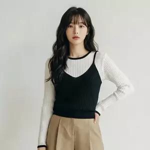 [봄 인기 신상][샐리] 레이어드배색라운드넥니트_I6A-CKN009