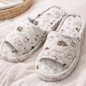 3중 쿠션 논슬립 패브릭 실내 슬리퍼 가벼운 면 실내화 퀼트 천 거실화