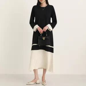 도튼 밑단 배색 주름 원피스_BDOP264