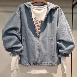 HC34 여성 전용 저온스 데님 후드 집업 여성 청 점퍼, 여성 데님 후드집업  LQ2