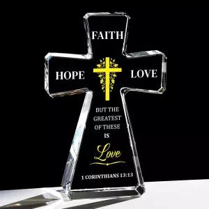 믿음·희망·사랑 크리스탈 십자가 장식 1코린트 13 성경 구절 결혼식·기념일·약혼 선물