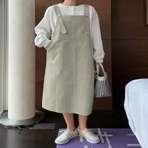 도브 베이지 코튼 롱 멜빵 원피스 (one color)