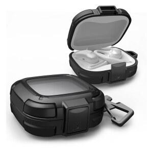 [미국배송] 드롭 방지 잠금 충격 러기드 범퍼 케이스 보호 커버가 있는 SHOKZ 오픈핏 에어 케이스용 덱스너 카라비너 & 키링 클리너 키트 블랙