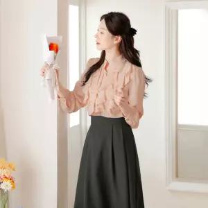 [시크라인] (~XXL까지) 로아 러플 쉬폰 블라우스 봄 가을 하객룩 오피스룩 모임룩 격식룩 빅사이즈