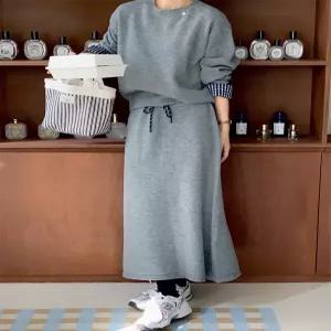 울 체크 레이어드 니트 스커트 세트 (one color)