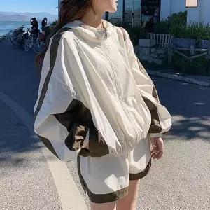 루즈핏 바스락 후드 집업 반바지 트레이닝복 세트 여자여름운동복