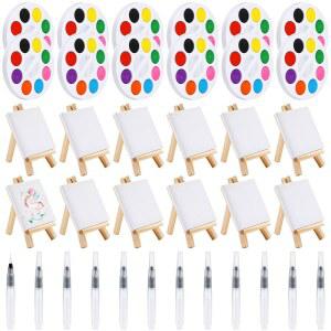 수채화 물감 키트 7 디스플레이 8가지 세트 페인팅 이젤 6cm(3 패널 미니 스트레치 100일용(12세트) x 브러시 선물 캔버스 색상 3인치) 6 발렌타인 나무